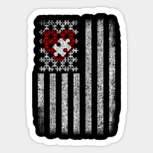 Autism American Flag He Puzzle Pieces Sticker